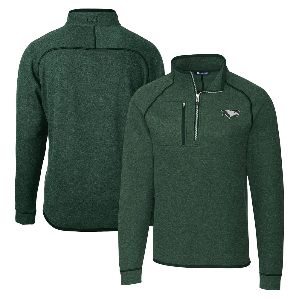 Men's Cutter & Buck Heather Green North Dakota Mainsail Sweater-Knit Half-Zip Pullover Jacket