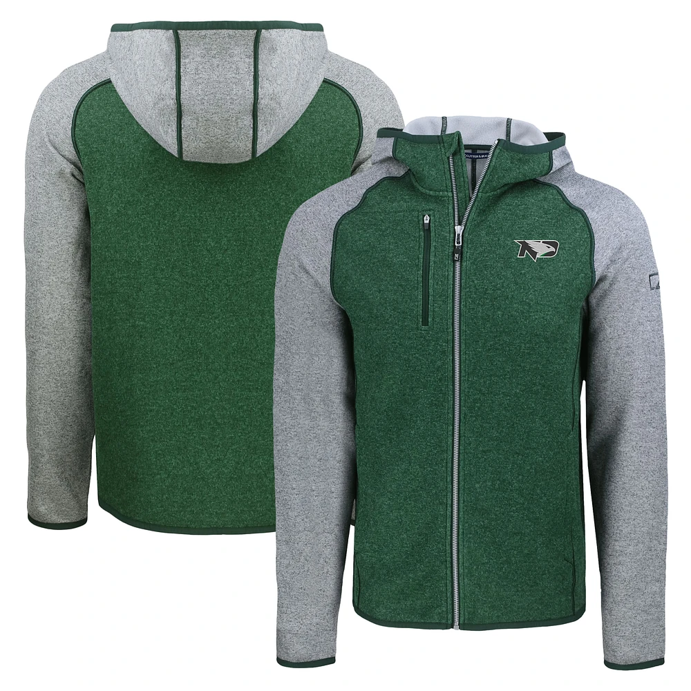 Men's Cutter & Buck Heather Green North Dakota Mainsail Full-Zip Hooded Jacket