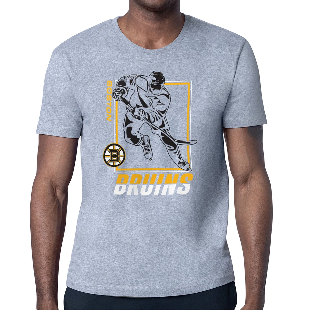 Men's Starter Heather Gray Boston Bruins Player Grid T-Shirt