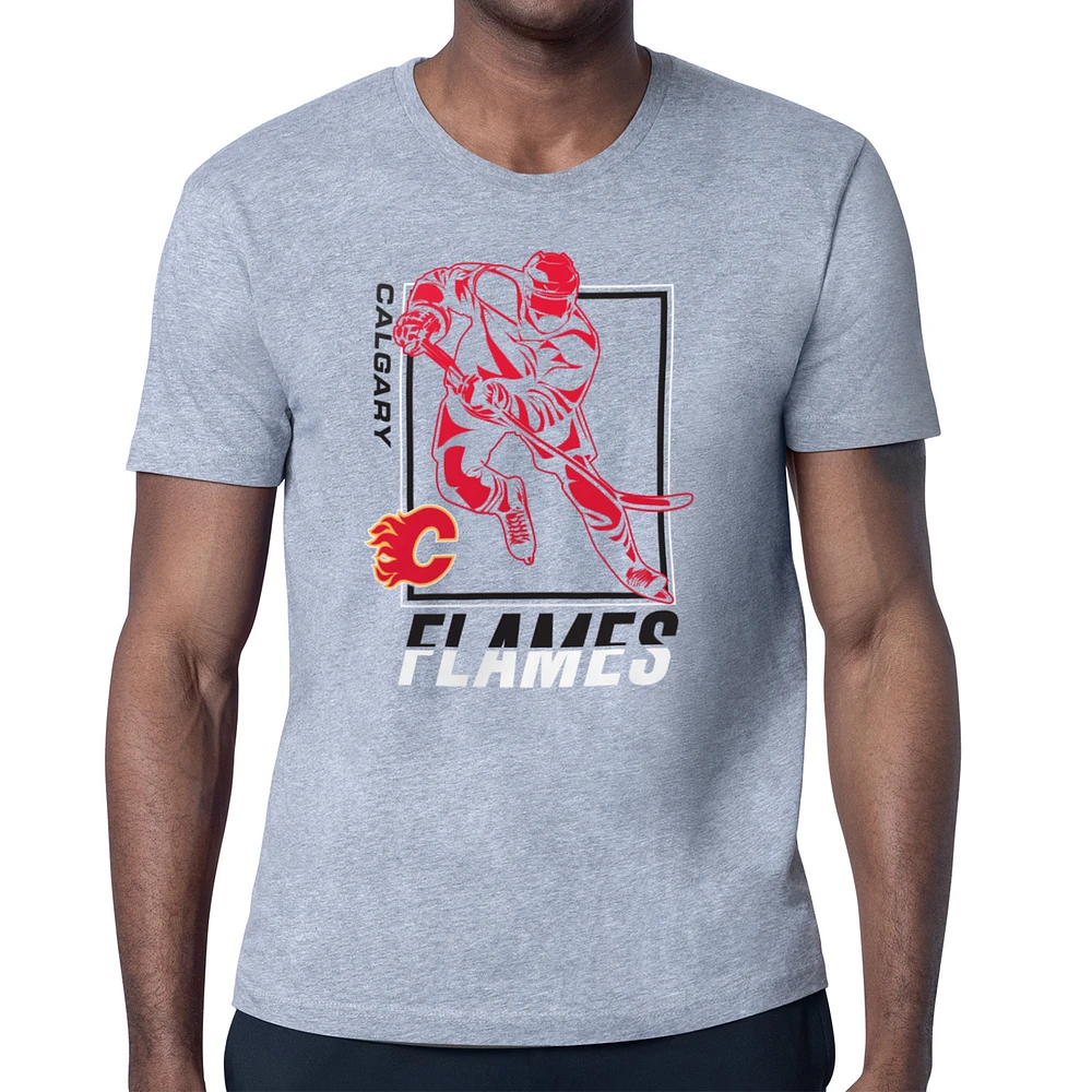 Men's Starter Heather Gray Calgary Flames Player Grid T-Shirt