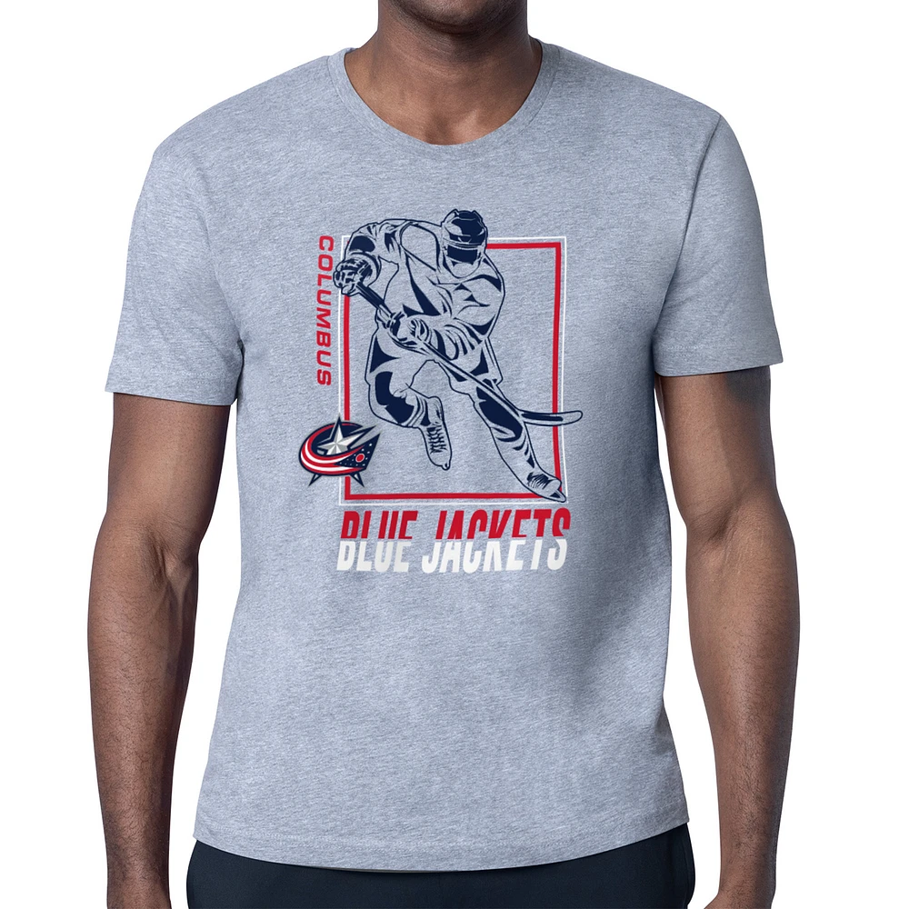 Men's Starter Heather Gray Columbus Blue Jackets Player Grid T-Shirt