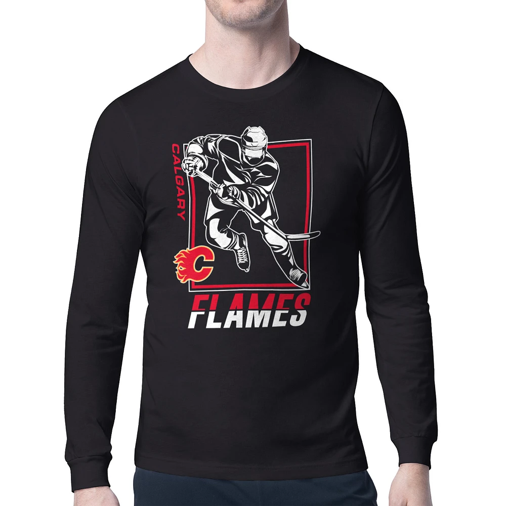 Men's Starter Black Calgary Flames Player Grid Long Sleeve T-Shirt