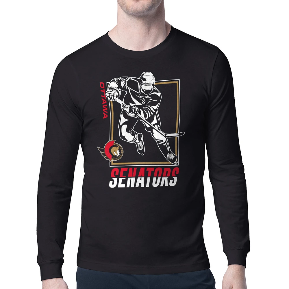 Men's Starter Black Ottawa Senators Player Grid Long Sleeve T-Shirt