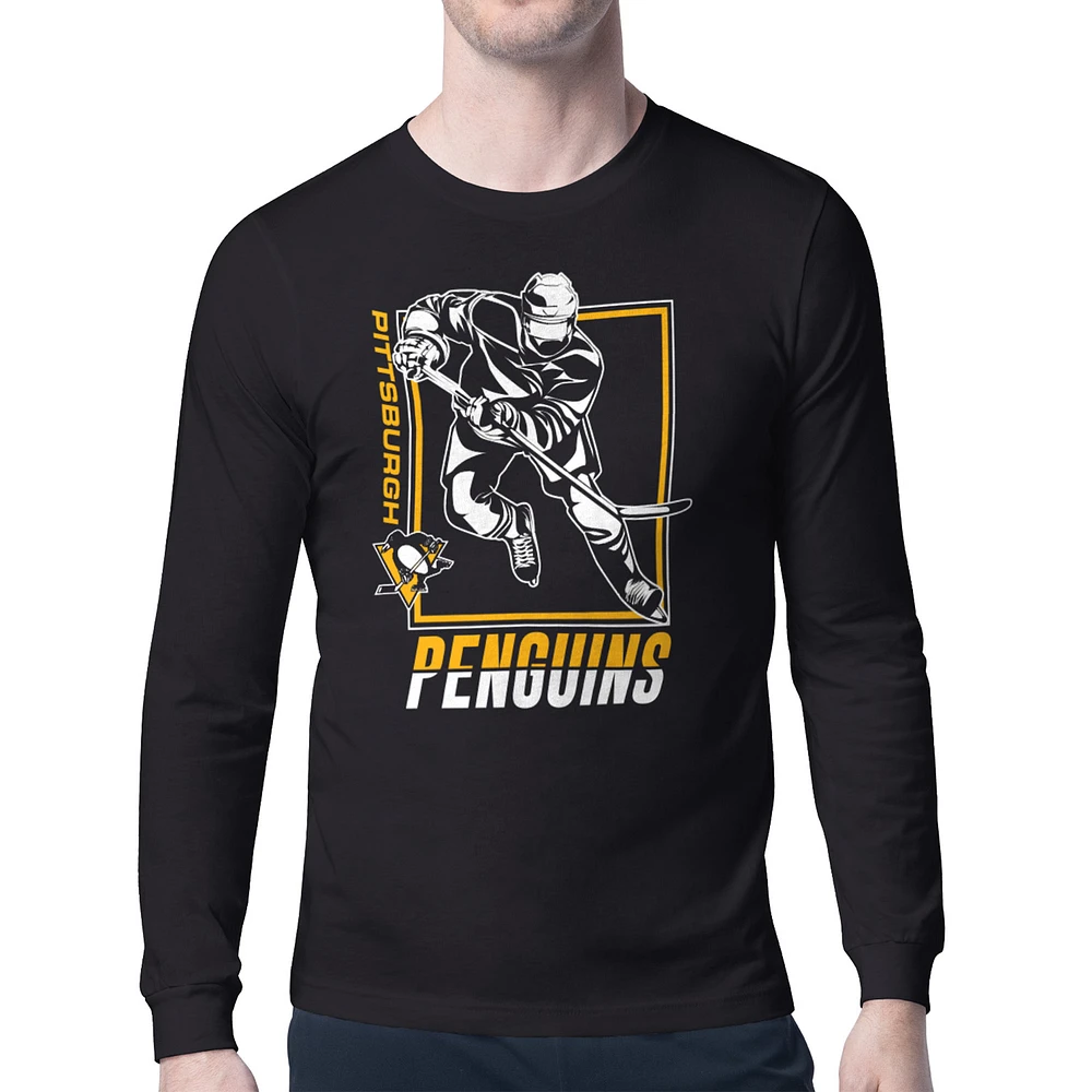 Men's Starter Black Pittsburgh Penguins Player Grid Long Sleeve T-Shirt