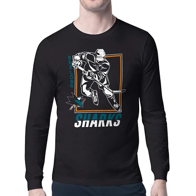 Men's Starter Black San Jose Sharks Player Grid Long Sleeve T-Shirt