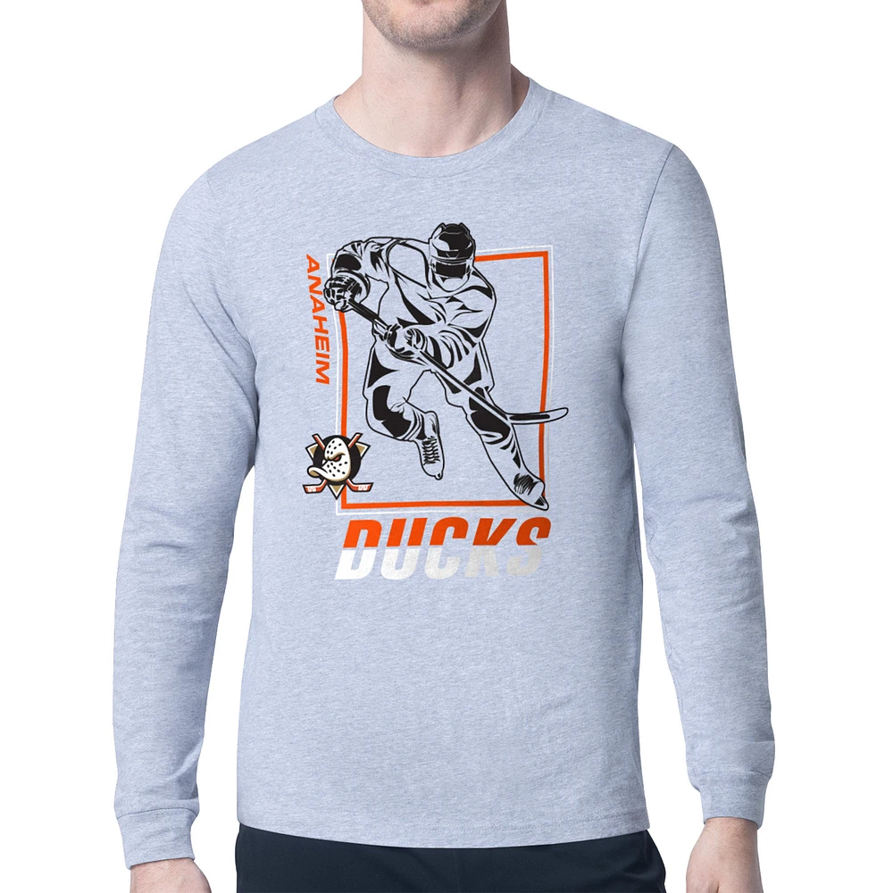 Men's Starter Heather Gray Anaheim Ducks Player Grid Long Sleeve T-Shirt