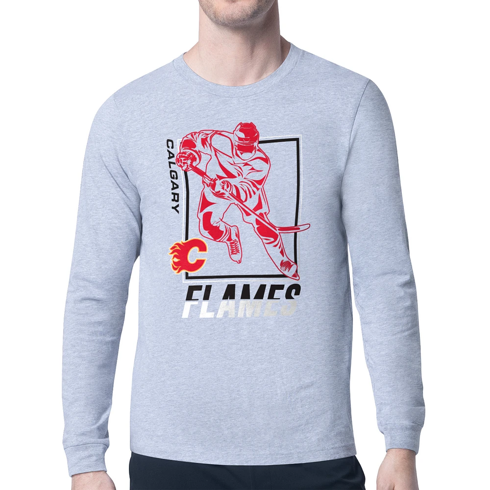 Men's Starter Heather Gray Calgary Flames Player Grid Long Sleeve T-Shirt