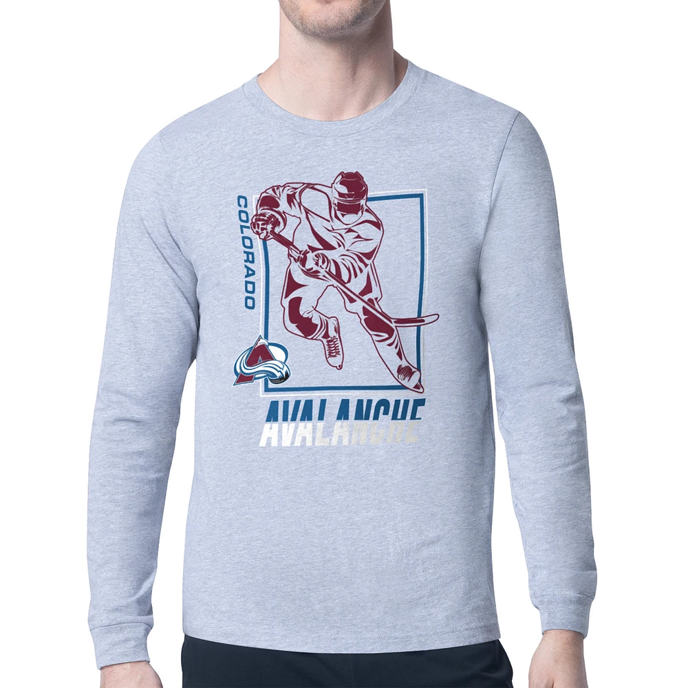 Men's Starter Heather Gray Colorado Avalanche Player Grid Long Sleeve T-Shirt