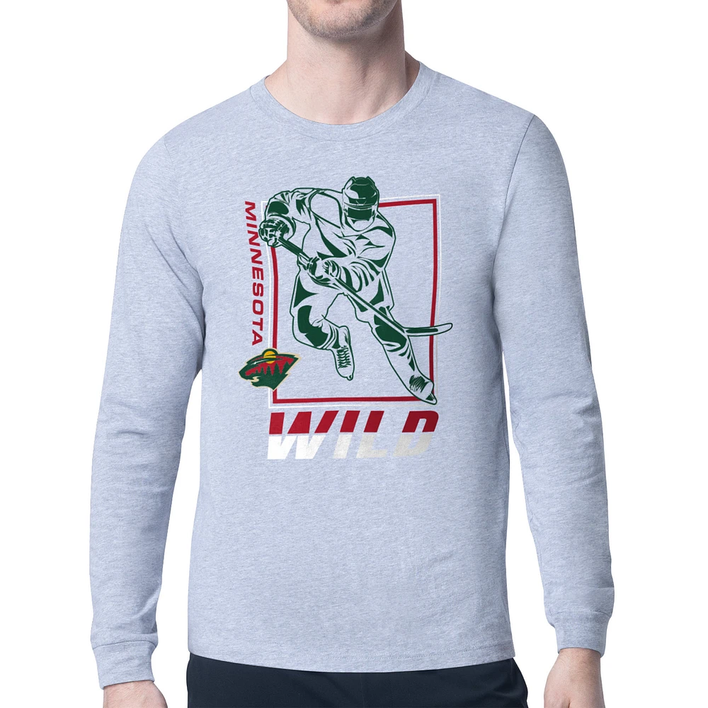 Men's Starter Heather Gray Minnesota Wild Player Grid Long Sleeve T-Shirt