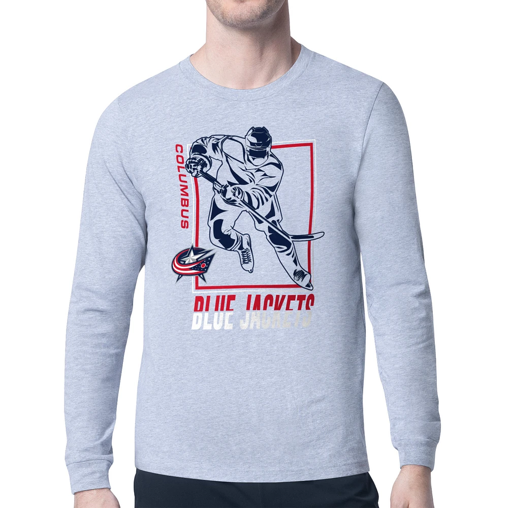 Men's Starter Heather Gray Columbus Blue Jackets Player Grid Long Sleeve T-Shirt
