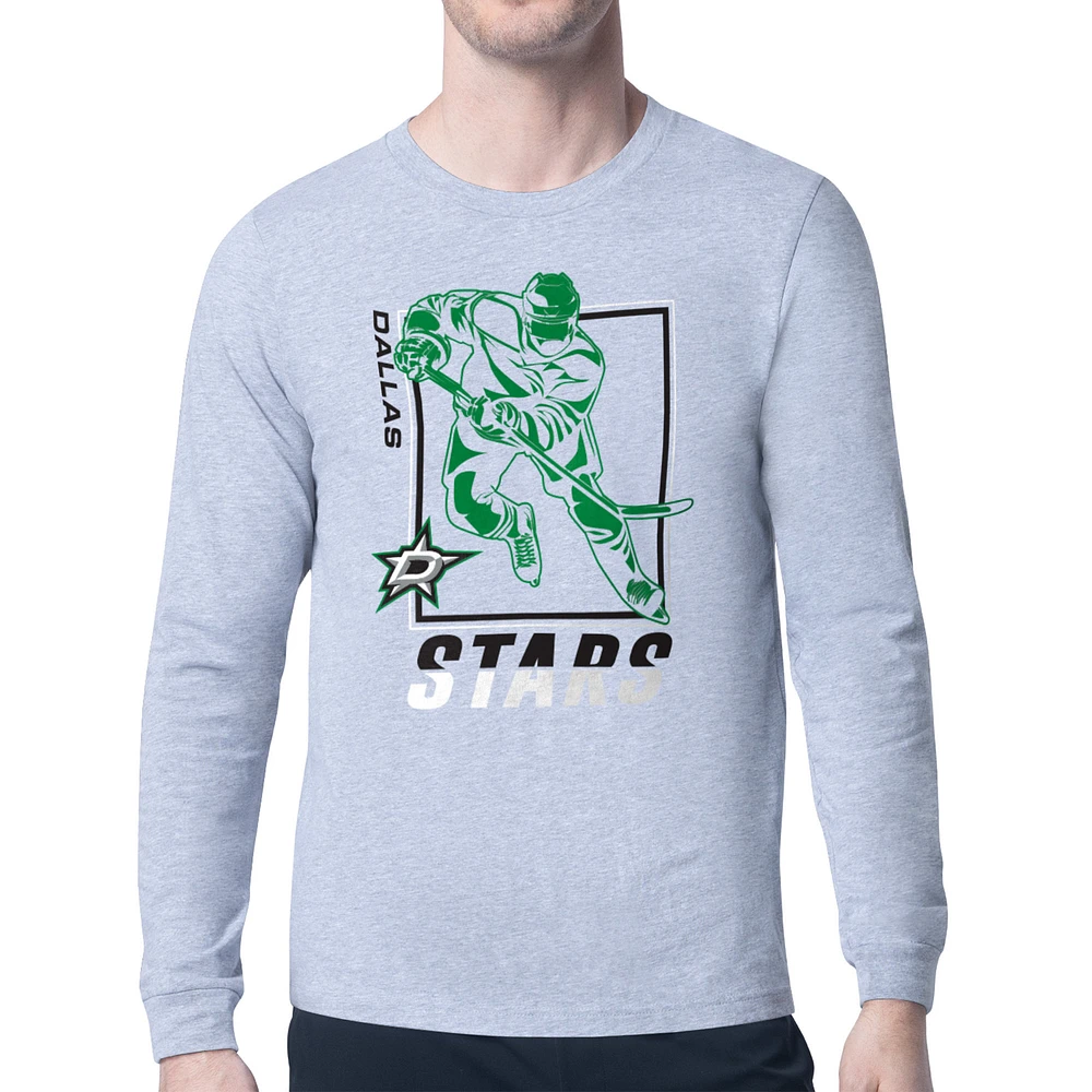 Men's Starter Heather Gray Dallas Stars Player Grid Long Sleeve T-Shirt