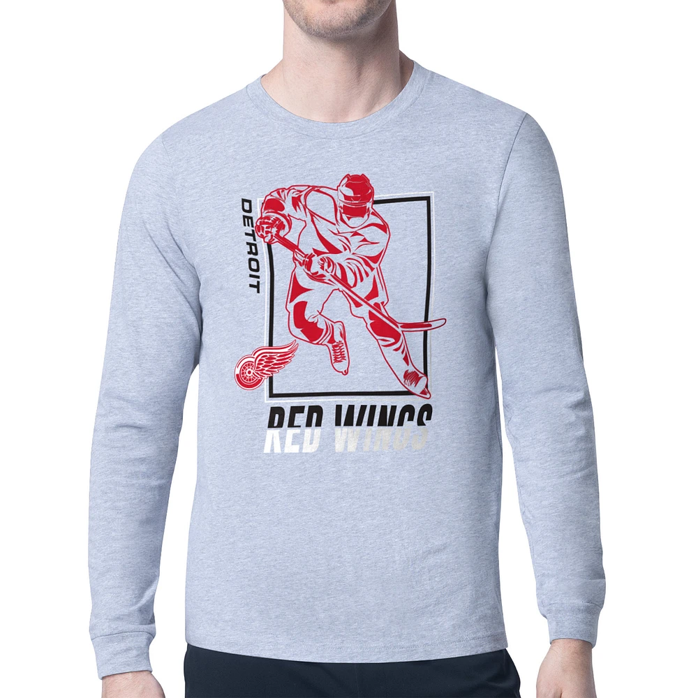 Men's Starter Heather Gray Detroit Red Wings Player Grid Long Sleeve T-Shirt