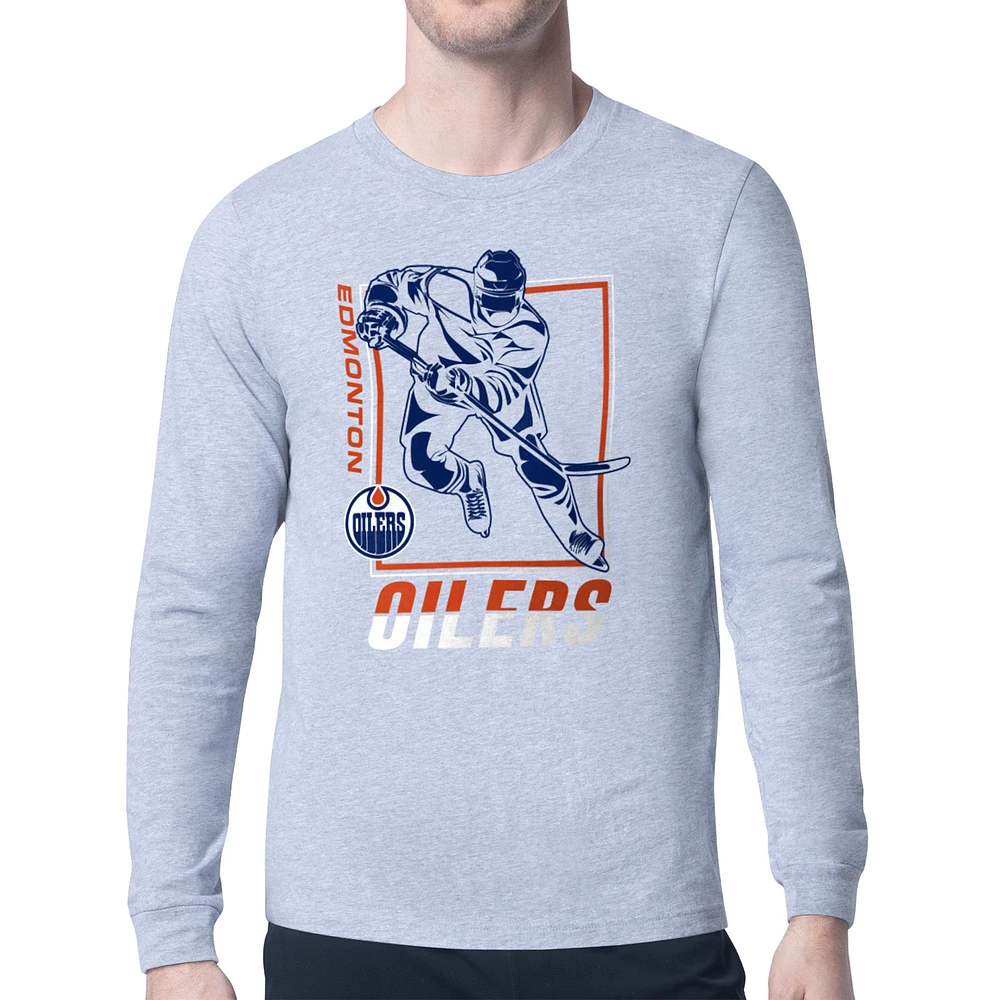 Men's Starter Heather Gray Edmonton Oilers Player Grid Long Sleeve T-Shirt