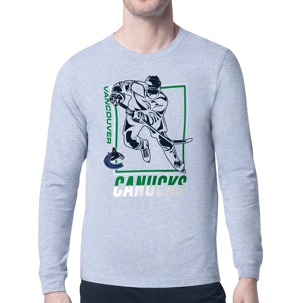 Men's Starter Heather Gray Vancouver Canucks Player Grid Long Sleeve T-Shirt