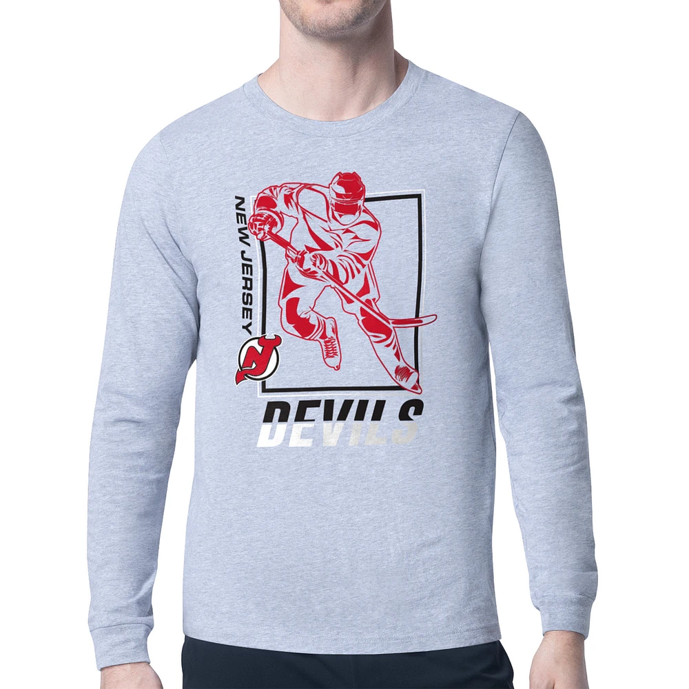Men's Starter Heather Gray New Jersey Devils Player Grid Long Sleeve T-Shirt