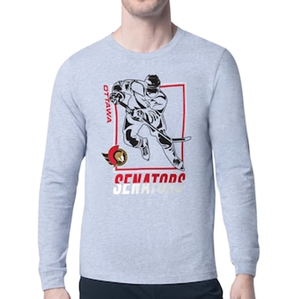 Men's Starter Heather Gray Ottawa Senators Player Grid Long Sleeve T-Shirt