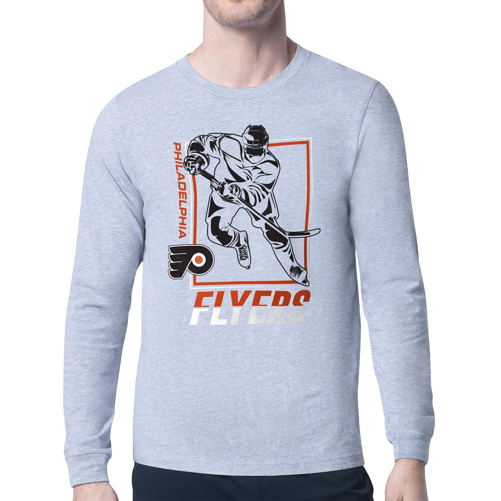 Men's Starter Heather Gray Philadelphia Flyers Player Grid Long Sleeve T-Shirt