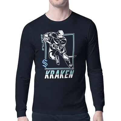 Men's Starter Deep Sea Blue Seattle Kraken Player Grid Long Sleeve T-Shirt