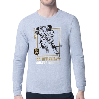 Men's Starter Heather Gray Vegas Golden Knights Player Grid Long Sleeve T-Shirt