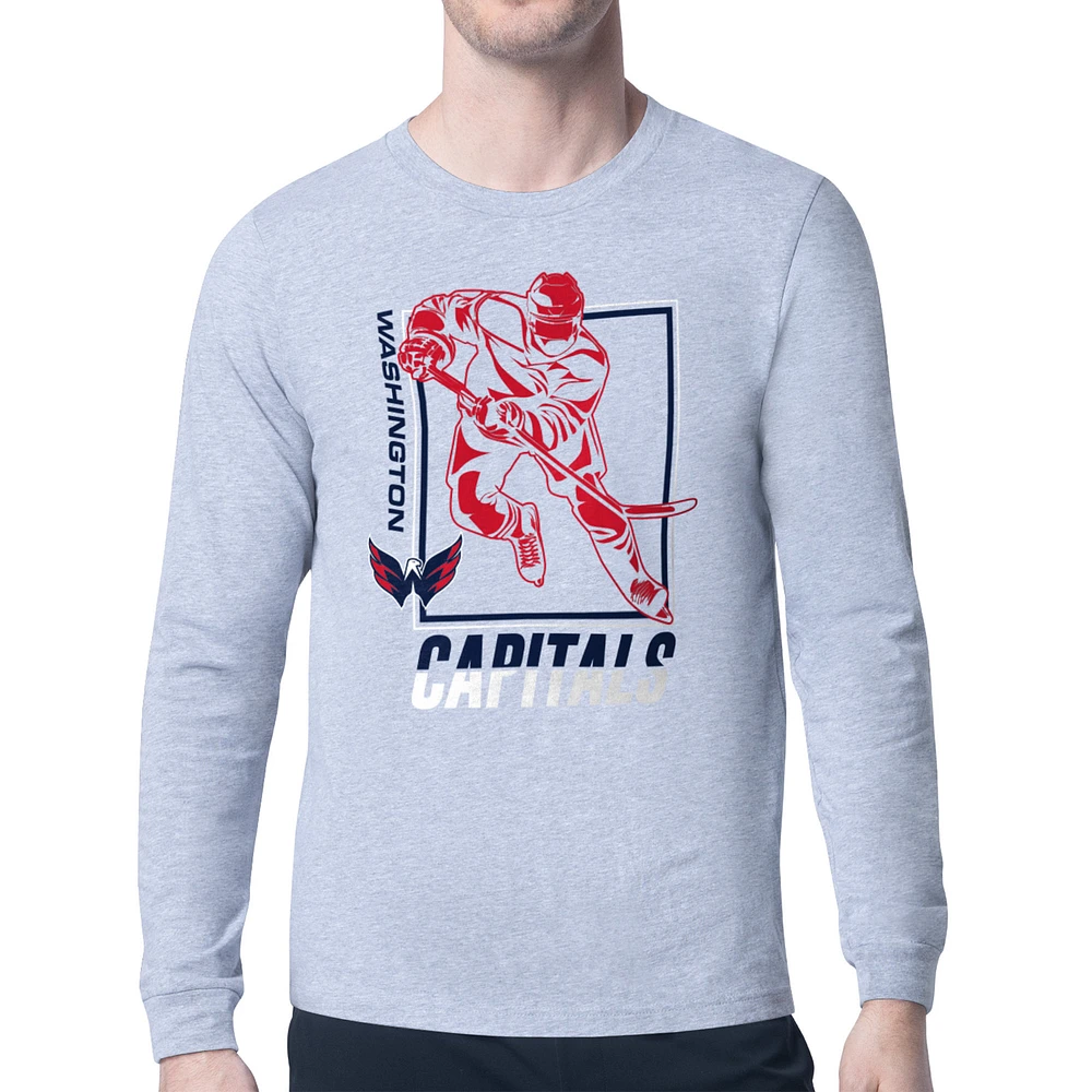 Men's Starter Heather Gray Washington Capitals Player Grid Long Sleeve T-Shirt