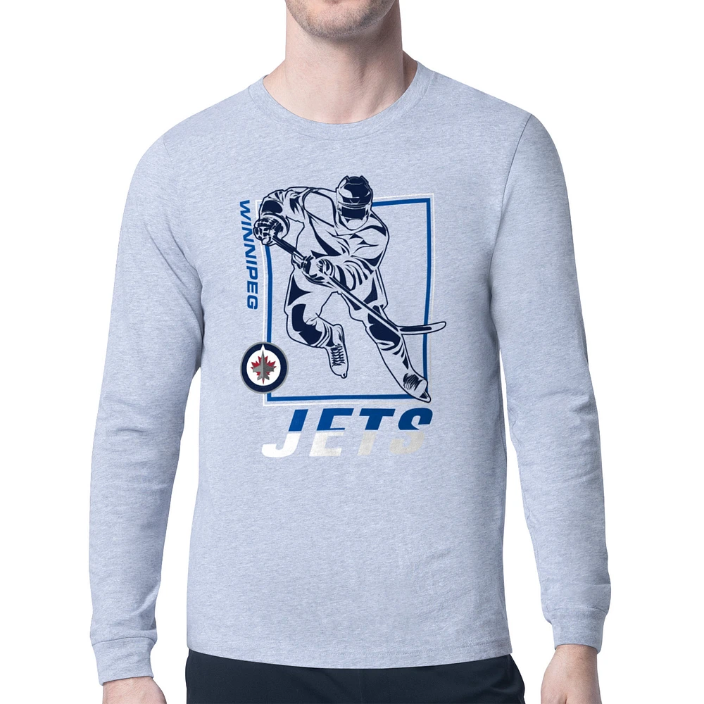 Men's Starter Heather Gray Winnipeg Jets Player Grid Long Sleeve T-Shirt