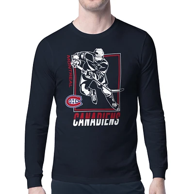 Men's Starter Navy Montreal Canadiens Player Grid Long Sleeve T-Shirt