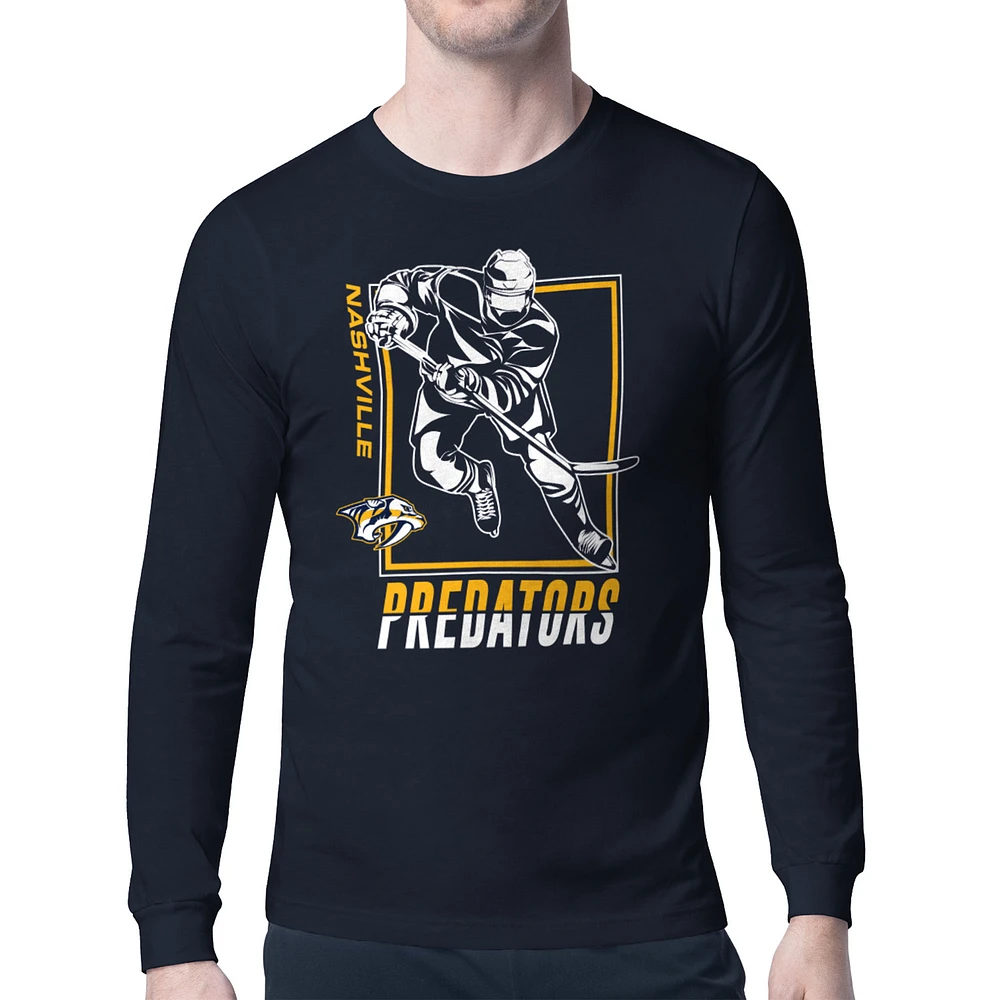 Men's Starter Navy Nashville Predators Player Grid Long Sleeve T-Shirt
