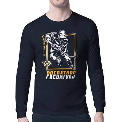 Men's Starter Navy Nashville Predators Player Grid Long Sleeve T-Shirt
