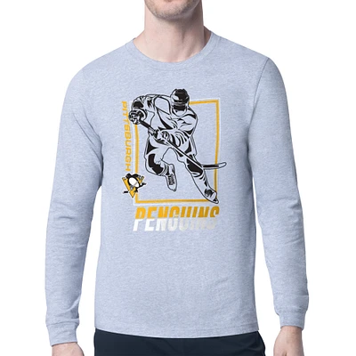 Men's Starter Heather Gray Pittsburgh Penguins Player Grid Long Sleeve T-Shirt
