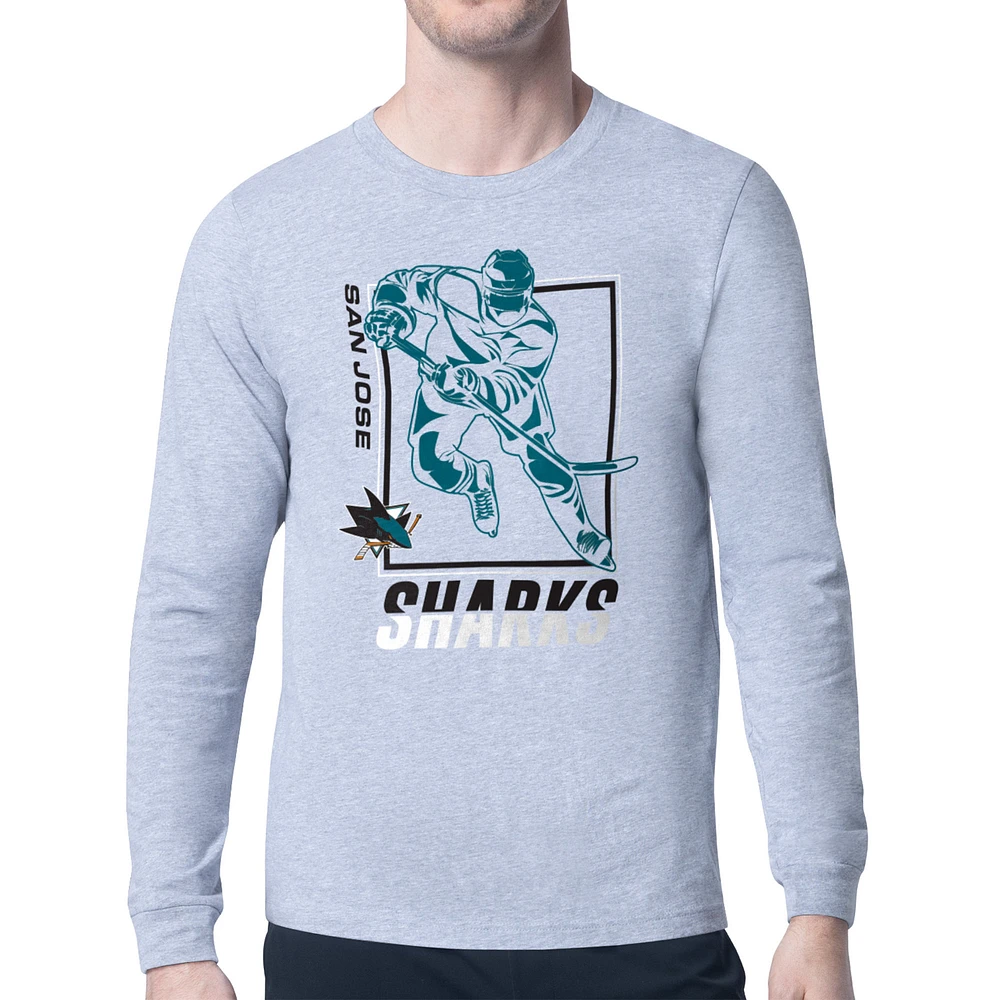 Men's Starter Heather Gray San Jose Sharks Player Grid Long Sleeve T-Shirt