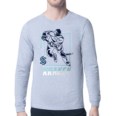 Men's Starter Heather Gray Seattle Kraken Player Grid Long Sleeve T-Shirt