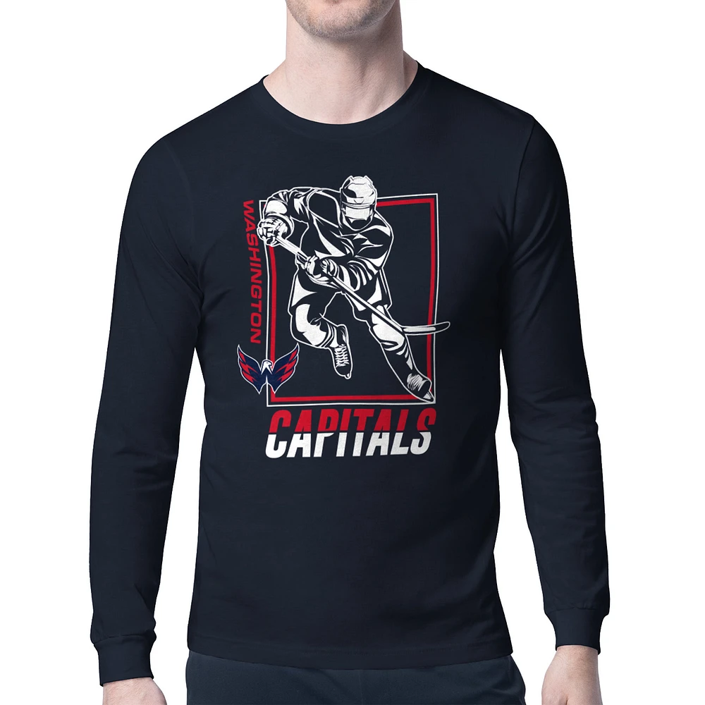 Men's Starter Navy Washington Capitals Player Grid Long Sleeve T-Shirt