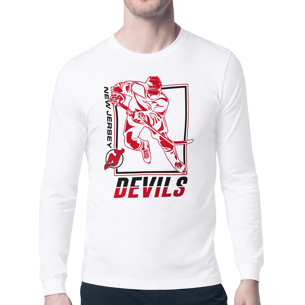 Men's Starter White New Jersey Devils Player Grid Long Sleeve T-Shirt