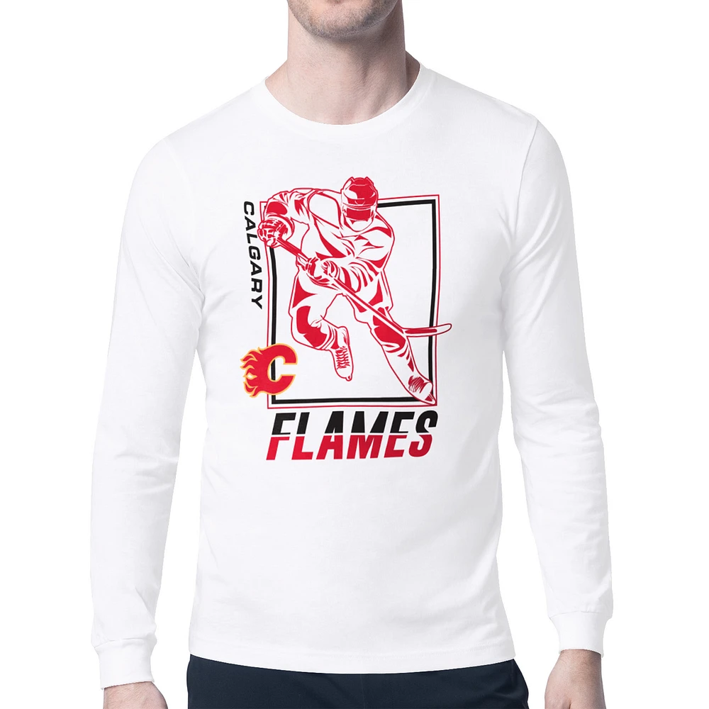 Men's Starter White Calgary Flames Player Grid Long Sleeve T-Shirt