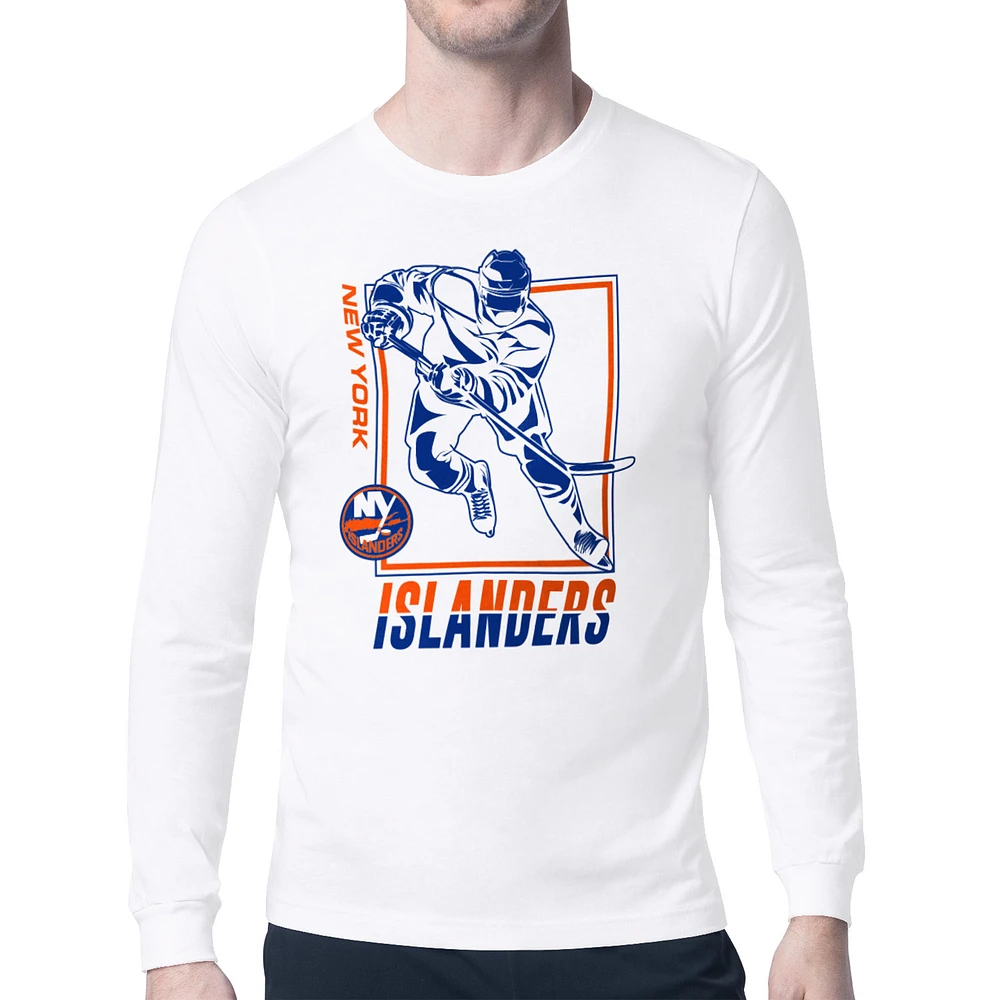 Men's Starter White New York Islanders Player Grid Long Sleeve T-Shirt