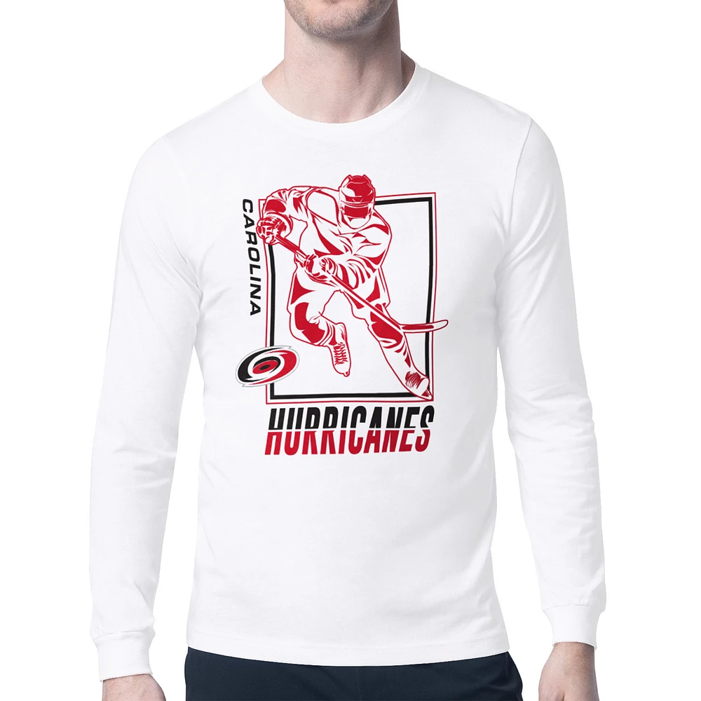 Men's Starter White Carolina Hurricanes Player Grid Long Sleeve T-Shirt
