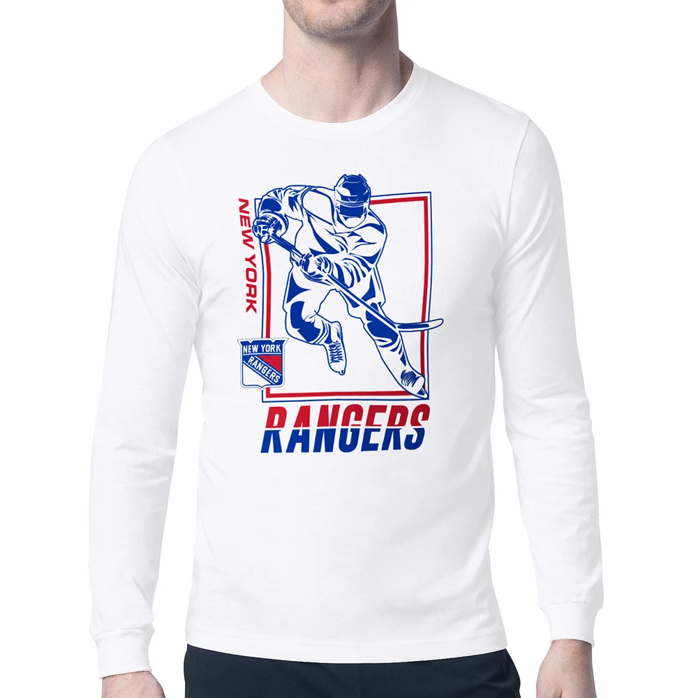Men's Starter White New York Rangers Player Grid Long Sleeve T-Shirt