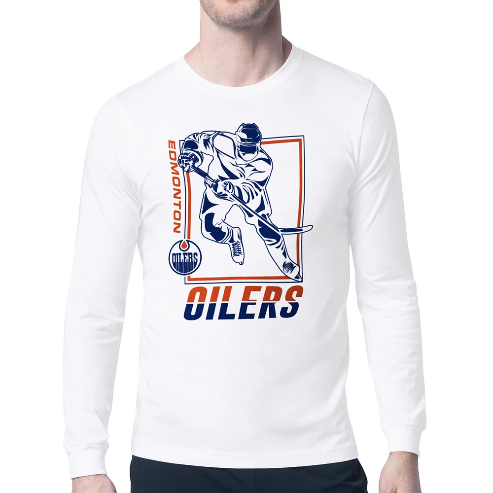 Men's Starter White Edmonton Oilers Player Grid Long Sleeve T-Shirt
