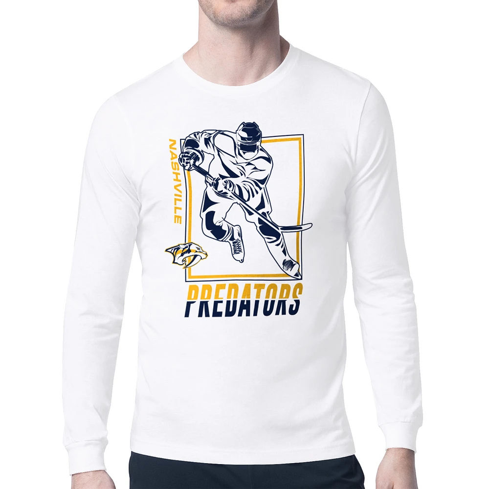 Men's Starter White Nashville Predators Player Grid Long Sleeve T-Shirt