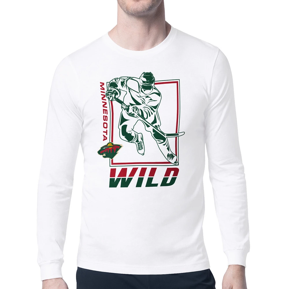 Men's Starter White Minnesota Wild Player Grid Long Sleeve T-Shirt