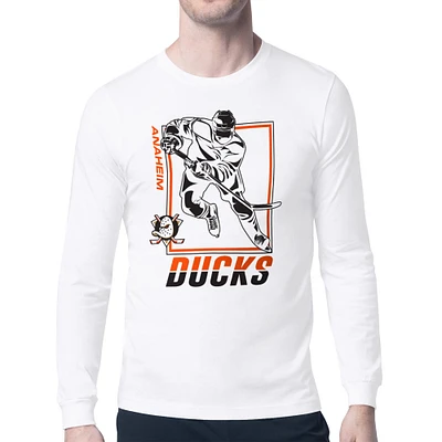 Men's Starter White Anaheim Ducks Player Grid Long Sleeve T-Shirt