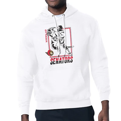 Men's Starter White Ottawa Senators Player Grid Fleece Pullover Hoodie