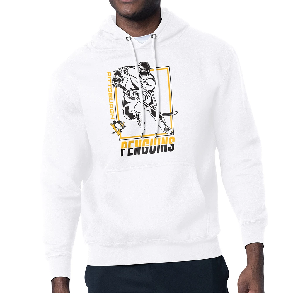 Men's Starter White Pittsburgh Penguins Player Grid Fleece Pullover Hoodie