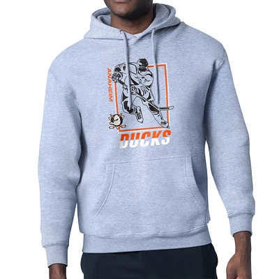 Men's Starter Heather Gray Anaheim Ducks Player Grid Fleece Pullover Hoodie