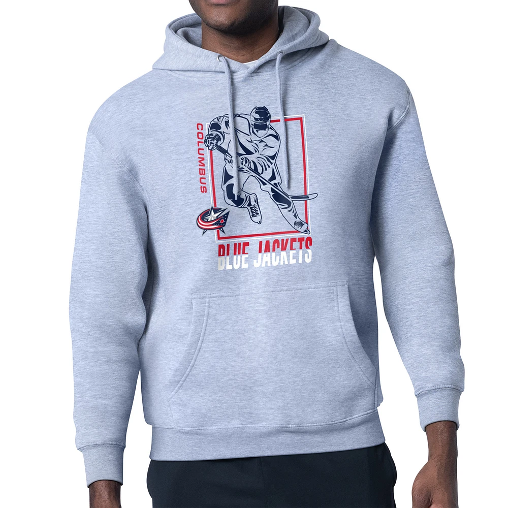 Men's Starter Heather Gray Columbus Blue Jackets Player Grid Fleece Pullover Hoodie