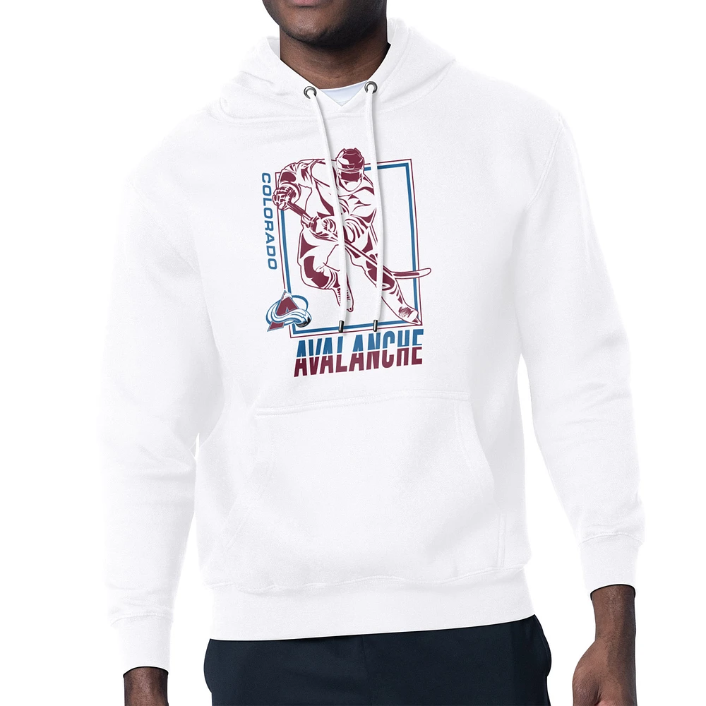 Men's Starter White Colorado Avalanche Player Grid Fleece Pullover Hoodie