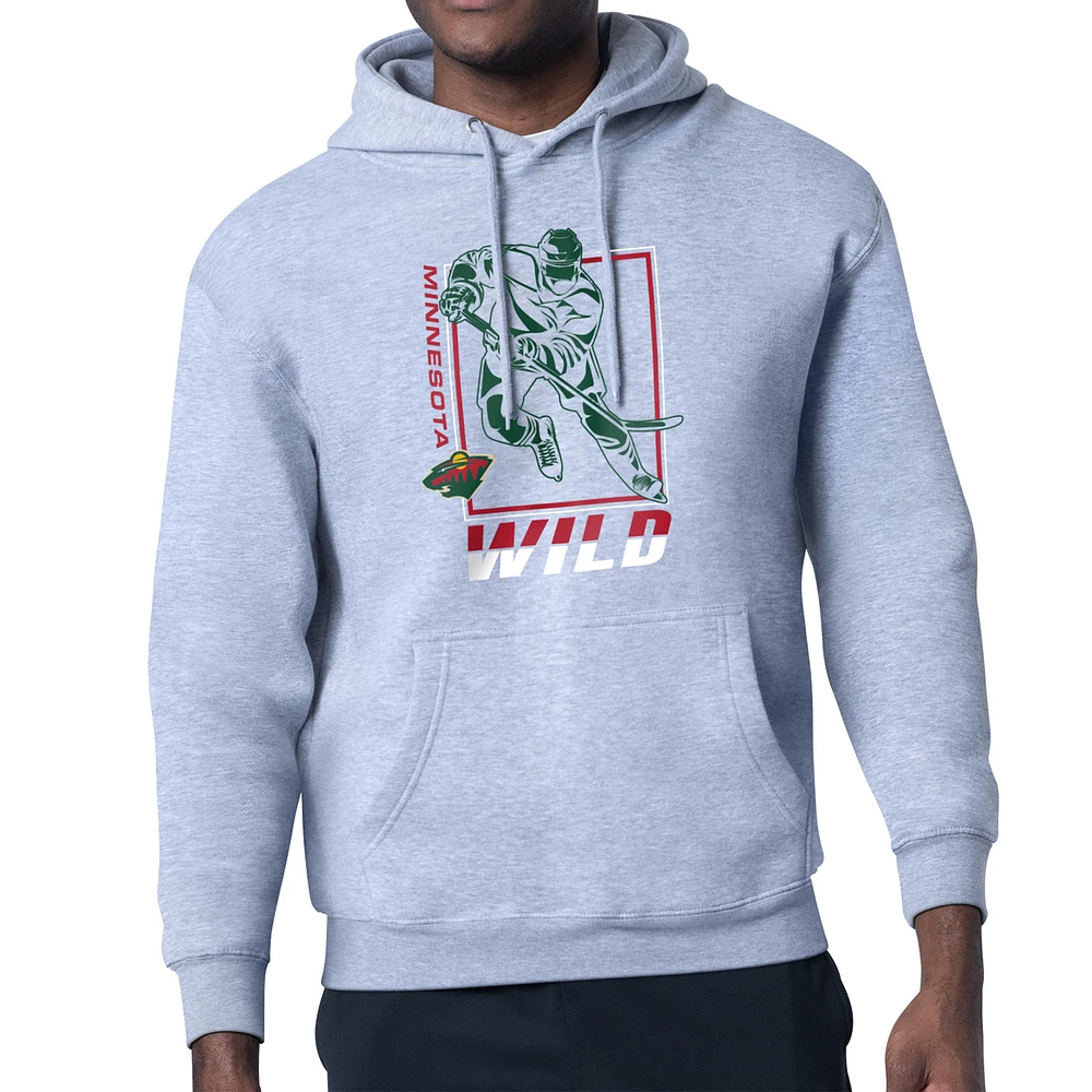 Men's Starter Heather Gray Minnesota Wild Player Grid Fleece Pullover Hoodie