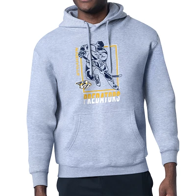Men's Starter Heather Gray Nashville Predators Player Grid Fleece Pullover Hoodie
