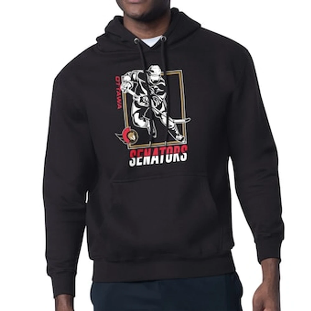 Men's Starter Black Ottawa Senators Player Grid Fleece Pullover Hoodie
