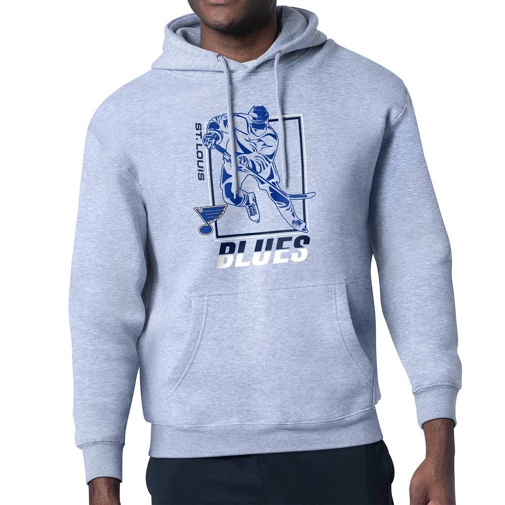 Men's Starter Heather Gray St. Louis Blues Player Grid Fleece Pullover Hoodie